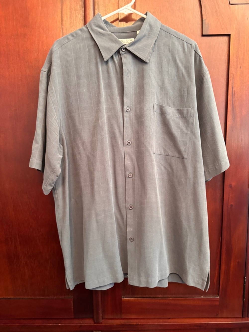 Silk Icon Shirt Mens Large Gray  100% Silk Textured Button Up Classic Size XL